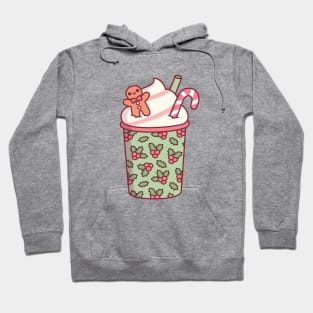 Cute Christmas Coffee Drink Gingerbread Man And Candy Cane Hoodie